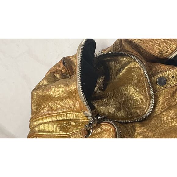 Pollini Gold Snakeskin Pattern Leather Bag - Shoulder Bag, Silver Hardwear - Picture 16 of 16